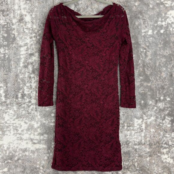 PattyBoutik Size M Floral Sheer Lace Sheath Knee Length Dress Red Lined Zip - Picture 1 of 11